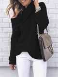 Loose Fit Cowl Neck Solid Color Ribbed Knit Sweaters