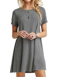O-Neck Short Sleeve Solid Color Comfy Dress
