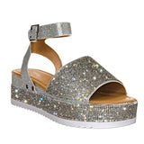 Women's Cute Open Toe Thick Soled Sparkly Rhinestone Sandals