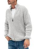 Solid Color Zipper Turtleneck Knitted Cardigan Sweater