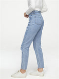 Women's Campus Style Loose Ripped Blue Denim Jeans