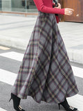 Women's Warm Thick High-waisted A-line Woolen Plaid Skirt