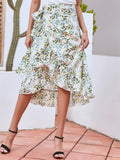 Floral Printed Irregular Hem Chiffon Skirts
