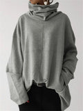 Loose Fit High Neck Long Sleeve Thicken Pullover Casual Sweatshirt