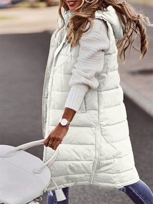 Women's Winter Fashion Long Puffer Vest with Hood