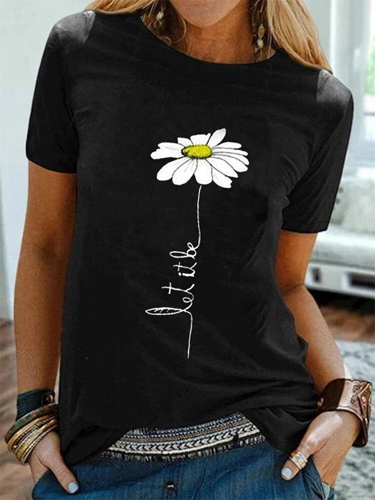 Women's Simple Flower Print Short Sleeve T-shirt