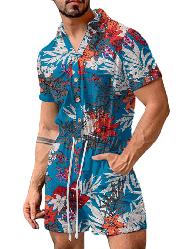 Summer Leisure Printed Button Beach Jumpsuits for Men
