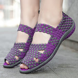Women's Summer Hollow Out Stretchy Colourful Woven Slip-On Sandals