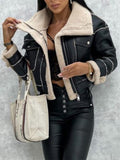 Female Cool Lamb Wool Coat Zipper Motorcycle Jacket