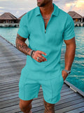 Lapel Collar Short Sleeve Summer Beach Outfits For Men