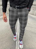 Men's Classic Plaid Skinny Pencil Pants with Pocket