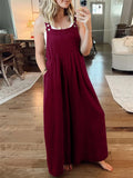 Women's Casual Cotton Linen Wide Leg Holiday Jumpsuits