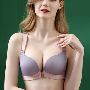 Women's Back Butterfly Embroidered Front Closure Soft Bras - Purple