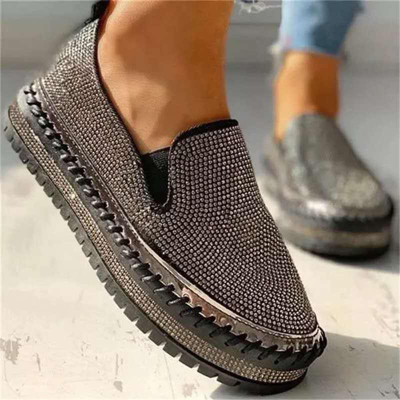Cute Rhinestone Slip On Glitter Loafers for Women