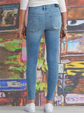 Women's Casual Style Slim Fit Ripped Blue Denim Jeans