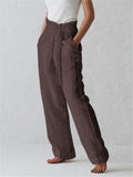 Minimalist Style High-Rise Side Tie Up Pocket Cotton Linen Pants