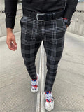 Men's Classic Plaid Skinny Pencil Pants with Pocket