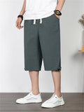 Men's Solid Color Casual Style Loose Straight Cropped Trousers