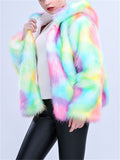 Fashion Hooded Colourful Faux Fur Thicken Lady Gorgeous Coats