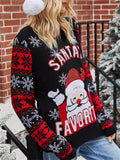 Santa Claus Embroidery Round Neck Pullover Women Knitted Sweater for Christmas Party