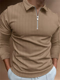 Men's Fashion Long Sleeve Vertical Stripe Zipper Polo Tops