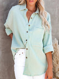 Long Sleeve Solid Color Linen Shirts For Women
