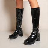 Patent Leather High Square Heels Long Boots