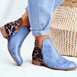 Women Leopard Patchwork Low Heel Ankle Boots