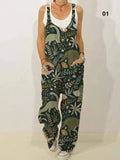 Women's Cute Allover Cartoon Animal Print Sleeveless Loose Jumpsuit