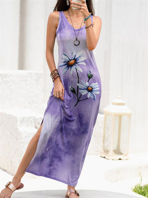 Summer Daisy Tie-dye Side Slit Trendy Vest Dress for Women