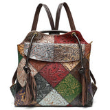 Multicolor Patchwork Multi-Functional Floral-Embossed Shoulder Bag Backpack