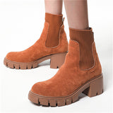 Winter Daily Women Chunky Heels Suede Chelsea Martin Boots