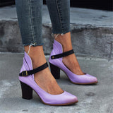 Stylish Ankle Strap Chunky High Heel Shoes