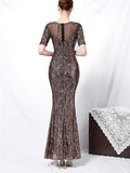 Shimmering Sequined Illusion Neck Mermaid Dress for Evening Party