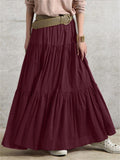 Women's Vintage Casual Elastic Waist Ruffle Long Skirts