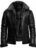 Mens Fashion Fleece Motorcycle Leather Jacket  Shearling Coats
