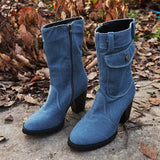 Women's Stylish High Heeled Denim Ankle Boots