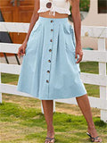 Summer Leisure High Rise Mid Length Button Up A-line Skirt for Women