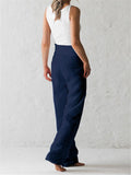 Minimalist Style High-Rise Side Tie Up Pocket Cotton Linen Pants