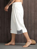 Mandarin Style Drawstring Wide Leg Calf-Length Linen Pocket Pants