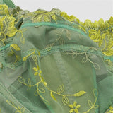 Flower Embroidered Jacquard Wireless Lace Bras - Green