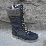 Women‘s Splicing Lace Up Mid Calf Winter Snow Boots