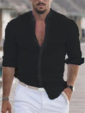 Casual Men's Stand Collar Long Sleeve Button Shirts