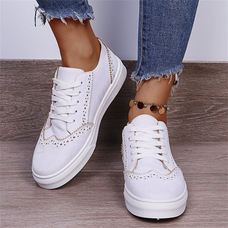 Unique Splicing Round Toe Lace Up Low Top Loafers for Women