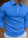 Men's Fashion Long Sleeve Vertical Stripe Zipper Polo Tops