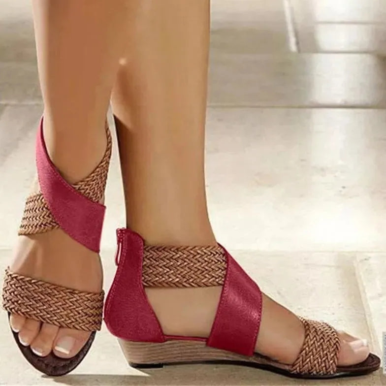 Women's Fashion PU Leather Open Toe Wedge Shoes