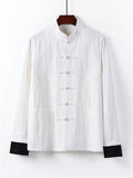Relaxed Fit 2-Piece Outfit Retro Button Collar Shirt + Elastic Waistband Full-Length Pants