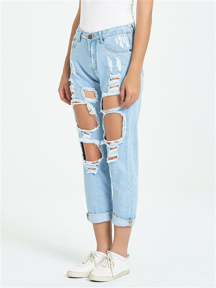 Street Style Ripped Harem Pants Extra Loose Campus Women Jeans for Summer Autumn
