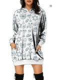 Ladies Fashion Candlestick Cartoon Printed Pullover Pocket Hoodie Dress