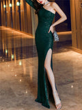 Shimmery Sequined Thigh High Slit Dress for Evening Party